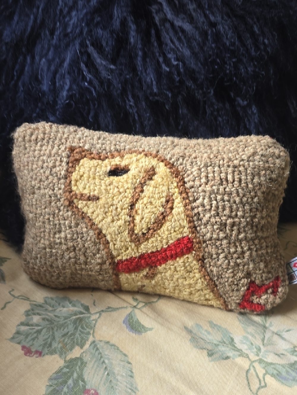 Chandler Four Corners Wool Hooked Dog Pillow 12x6